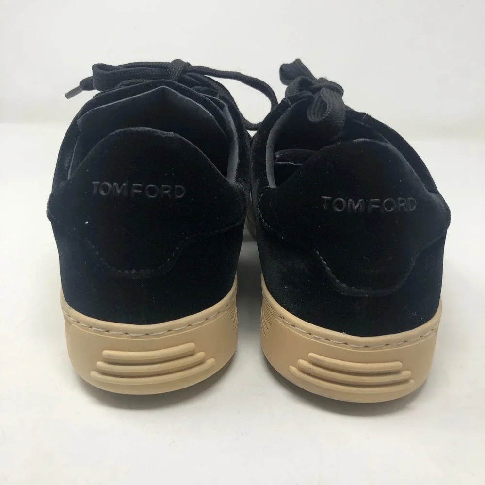 Tom‎ Ford Velvet Sneakers Mens 8 Black Low Top J0874T Made in Italy